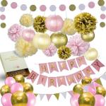 Pink Gold Paper Issue Balloon Kid Children One Year Birthday Girl 1st Birthday Decoration Set
