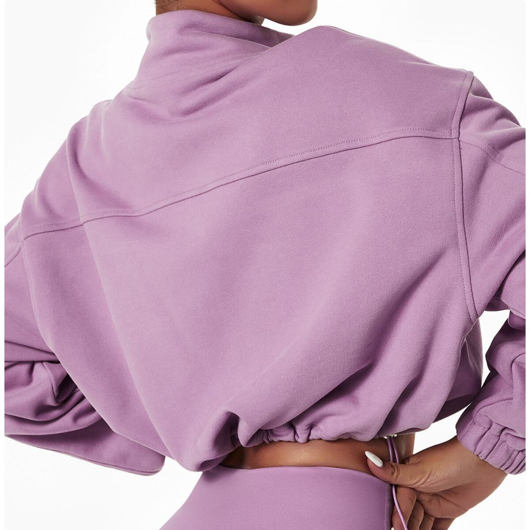 High Quality Custom Zip up Hoodies Streetwear Causal Crop Jackets Women Oversized Drawstring Cropped Hoodies