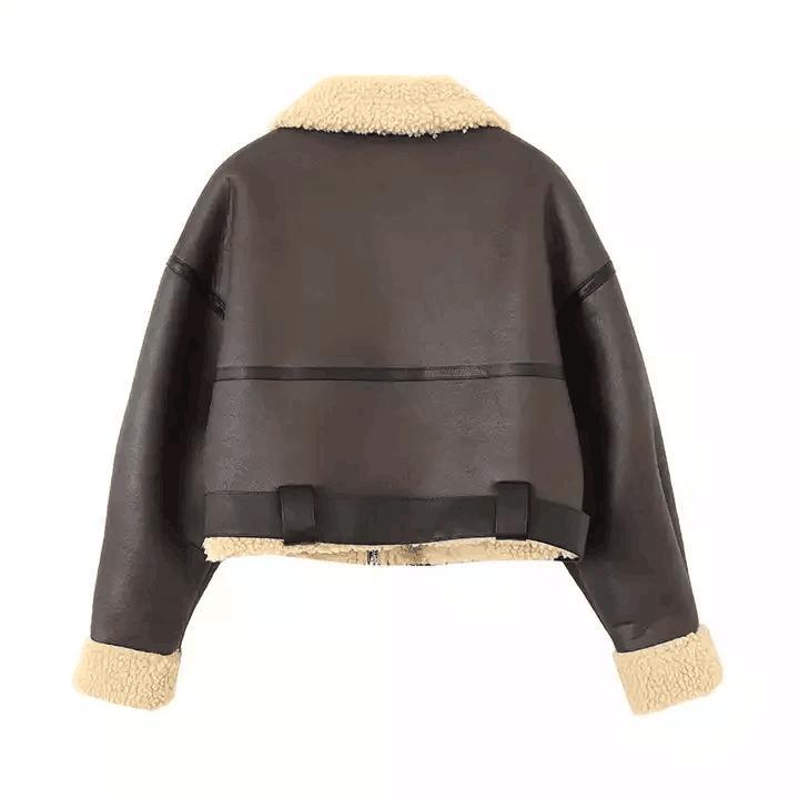 Custom Cropped Leather Jacket Vintage Women&prime;s Motor Jackets Brand Quality Sherpa Warm Bomber Coat for Women Winter