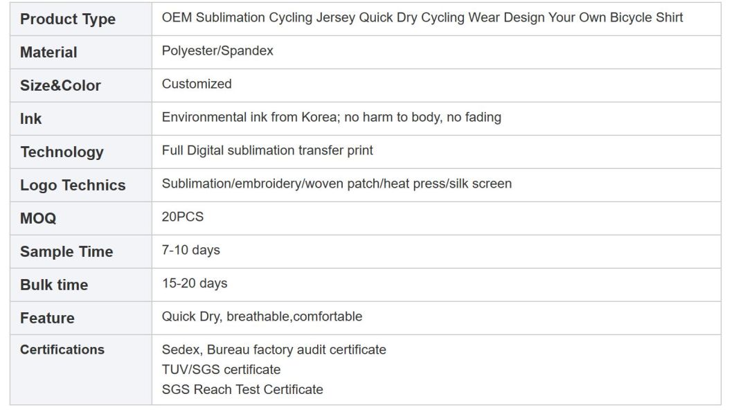 Breathable Man Bicycle Jersey Cycling Jersey Clothes for Men&prime;s Cycling Wear