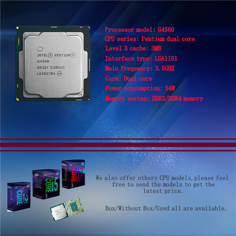 Computer parts Pentium G4560 3.5GHz CPU for LGA 1151 Motherboard
