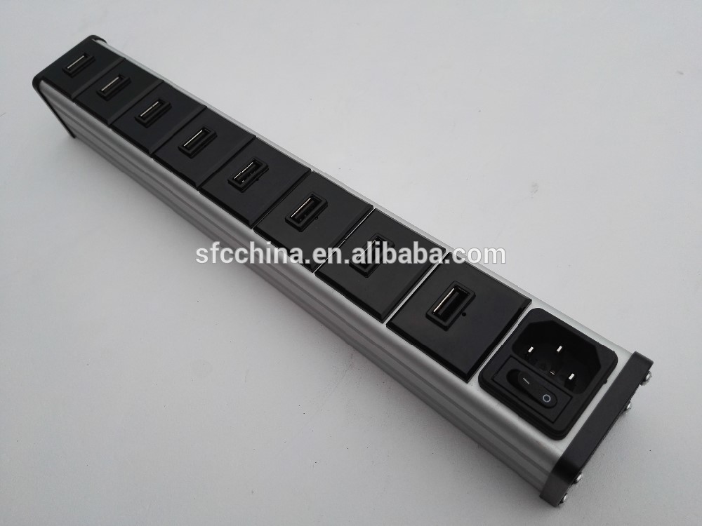 ETL Approved alu- alloy 5V 2.1A USB 8 port Smart charge strip