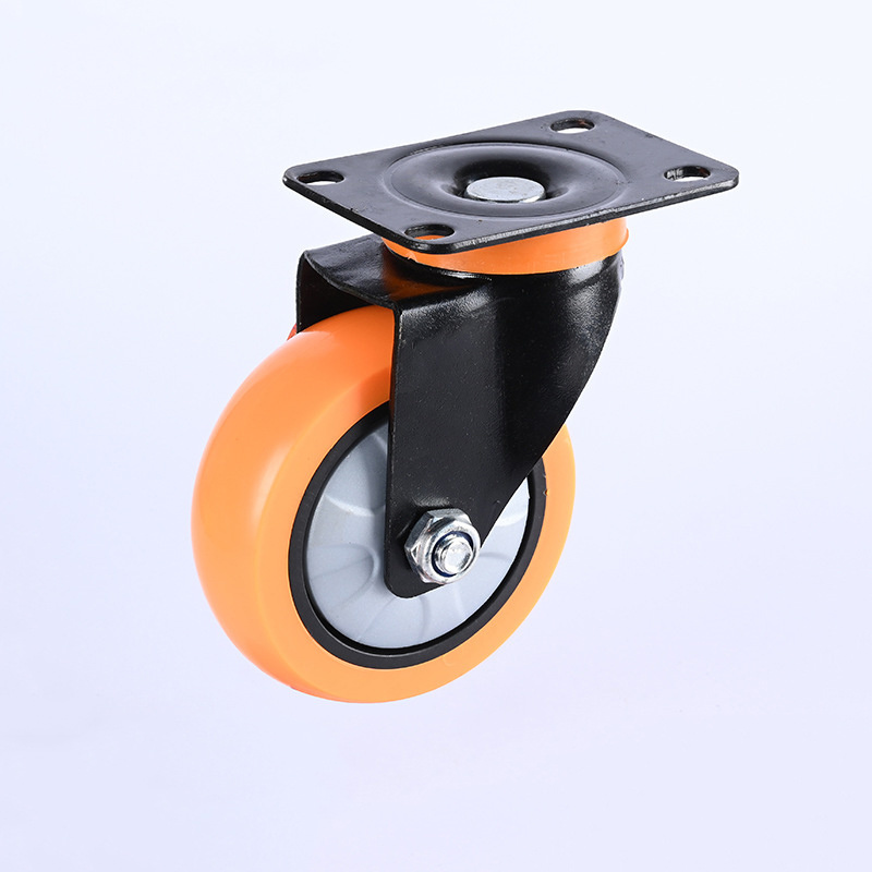 3inch PU/PVC Industrial Furniture Trolley Orange Single Bearing Castor