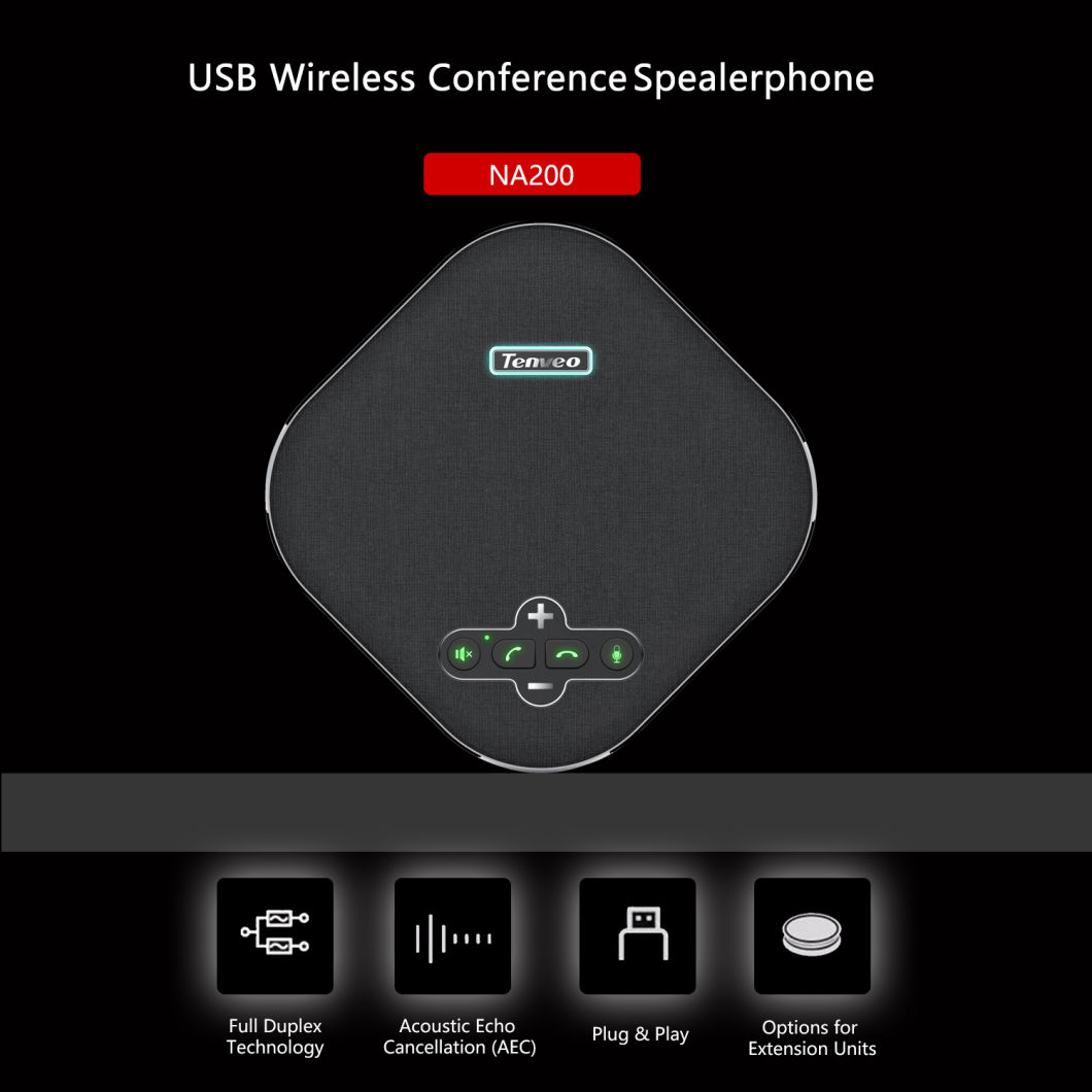 Tevo-Na200 USB Conference Speaker Built-in 360&Deg 4 Array Microphones Daisy-Chain Speakerphone for 20 People in 40 Square Meters