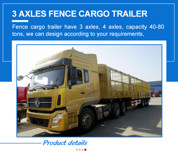 3 Axles 60tons Heavy Duty Cargo Fence Semi Trailer for Sale