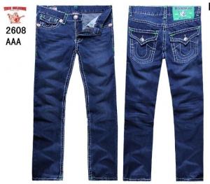 China True Religion New Style Men's Blue Wash Straight Jeans 2608 on sale 