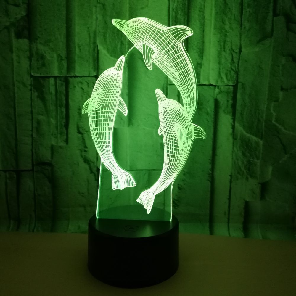 OEM animal shape Dolphin 3D Lights Holiday Gifts Colorful Remote Control LED Stereo Visual Lights