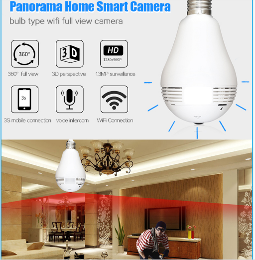 Panorma Home Smart Camera,bulb wifi full view camera