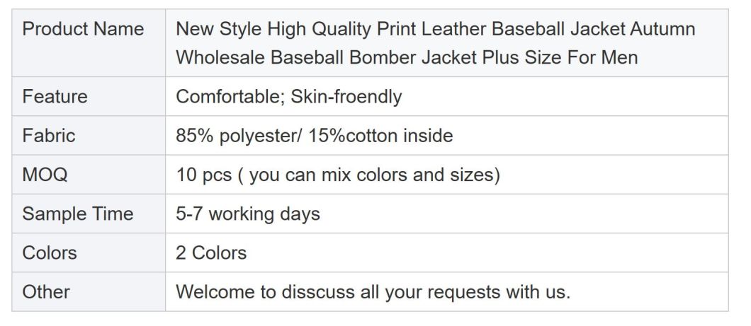 High Quality Leather Jacket Spring and Autumn Fashion Baseball Bomber Plus Size Zipper Jacket Men