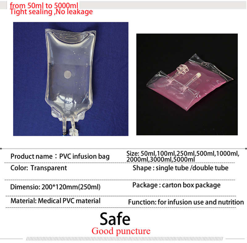 250 Cc 2000ml IV Fluid Solution Bags Dehp Free Infusion Bag Medical Grade PVC Transparent Disposable Empty IV Bag