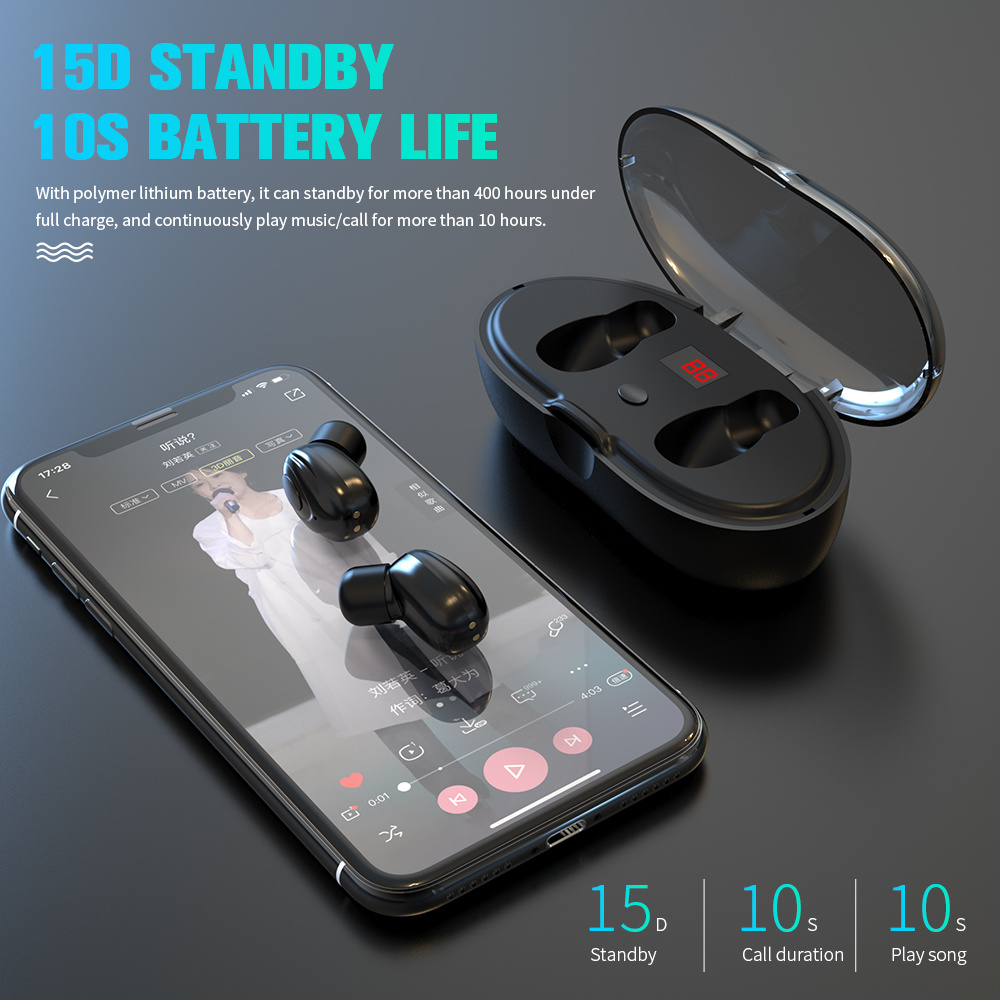 Hot Products OEM Bt 5.0 Tws Wireless Headphone (with LCD battery display 3300mAh charging case)