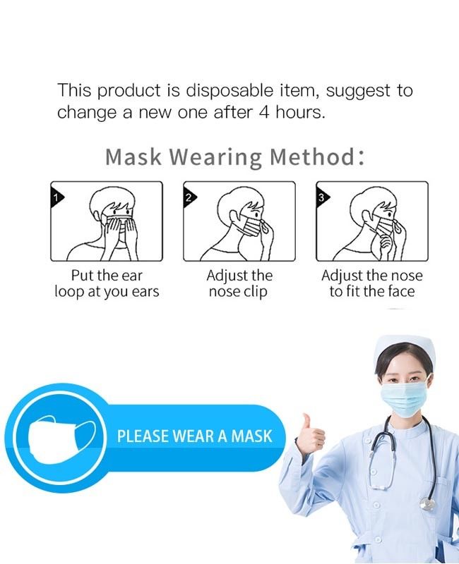 Breathable 3 Ply Disposable Face Mask Ear Loop Health Non Woven Medical Mask