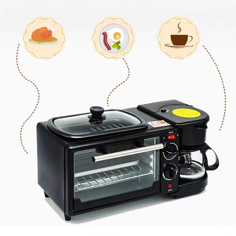 Electric Oven Coffee Machine Frying Pan 3-in-1 Breakfast Maker