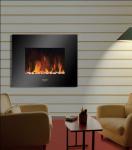 26Black Flat Tempered Glass Wall Mounted Electric Fireplace Heater(Pebbles Fuel) LED flame EF451S remote control base
