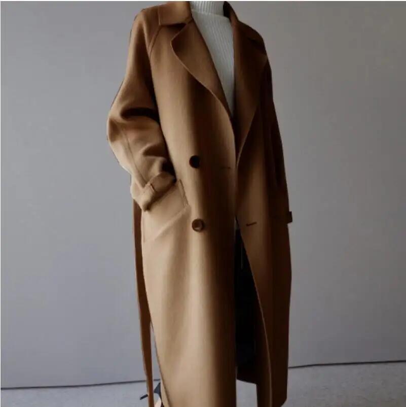 Autumn Winter Solid Color Korean Loose Wool Coats for Ladies Women Lady Jacket