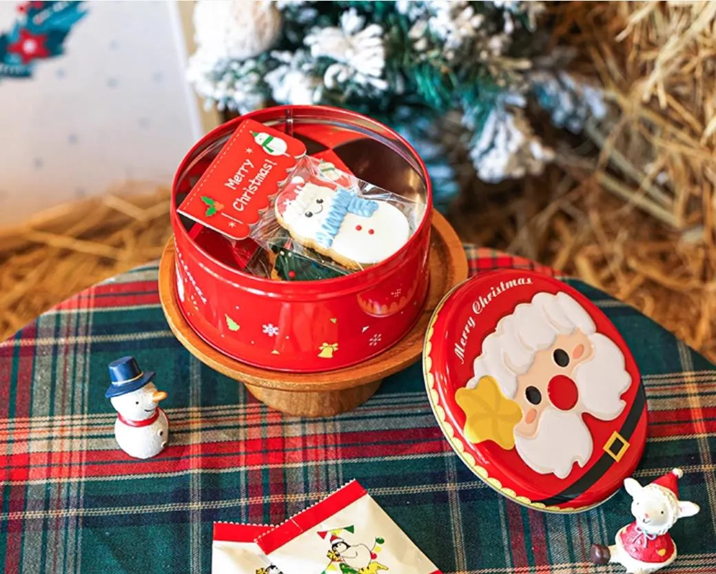 Customized Hot Sale Christmas Cookie/Candy/Chocolate Round Iron Can Box Gift Packaging Box Packing Box