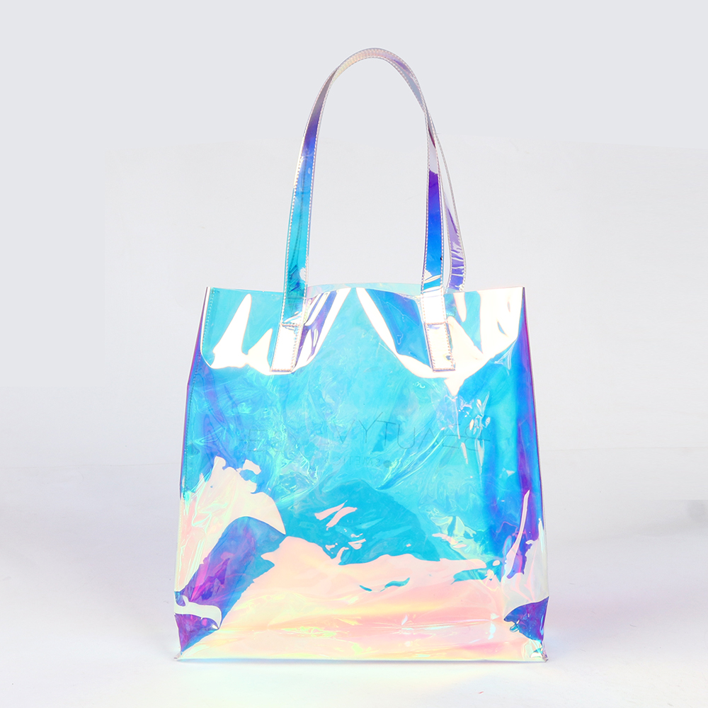 2020 women handbags plastic shoulder bag holographic laser pvc bag fashion transparent tote shopping bags for ladies
