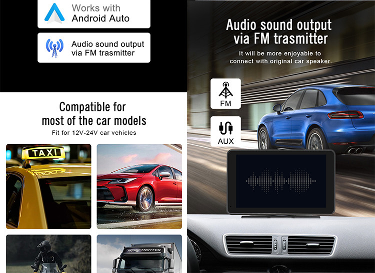 Car Dash Cam DVR 7inch Portable Navigator Audio Output From Original Car Speaker Through FM Transmit