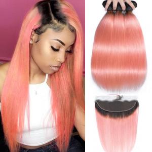 China Pink Front Ombre Human Hair Extensions Silk 10A Grade Tangle / Shedding  Free on sale 