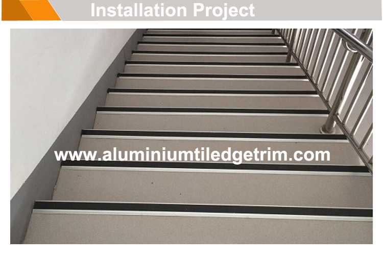 aluminium stair nosing with black pvc rubber application