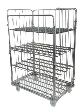 Lockable Wire Mesh Roll Container With Wheels For Merchandises Storage