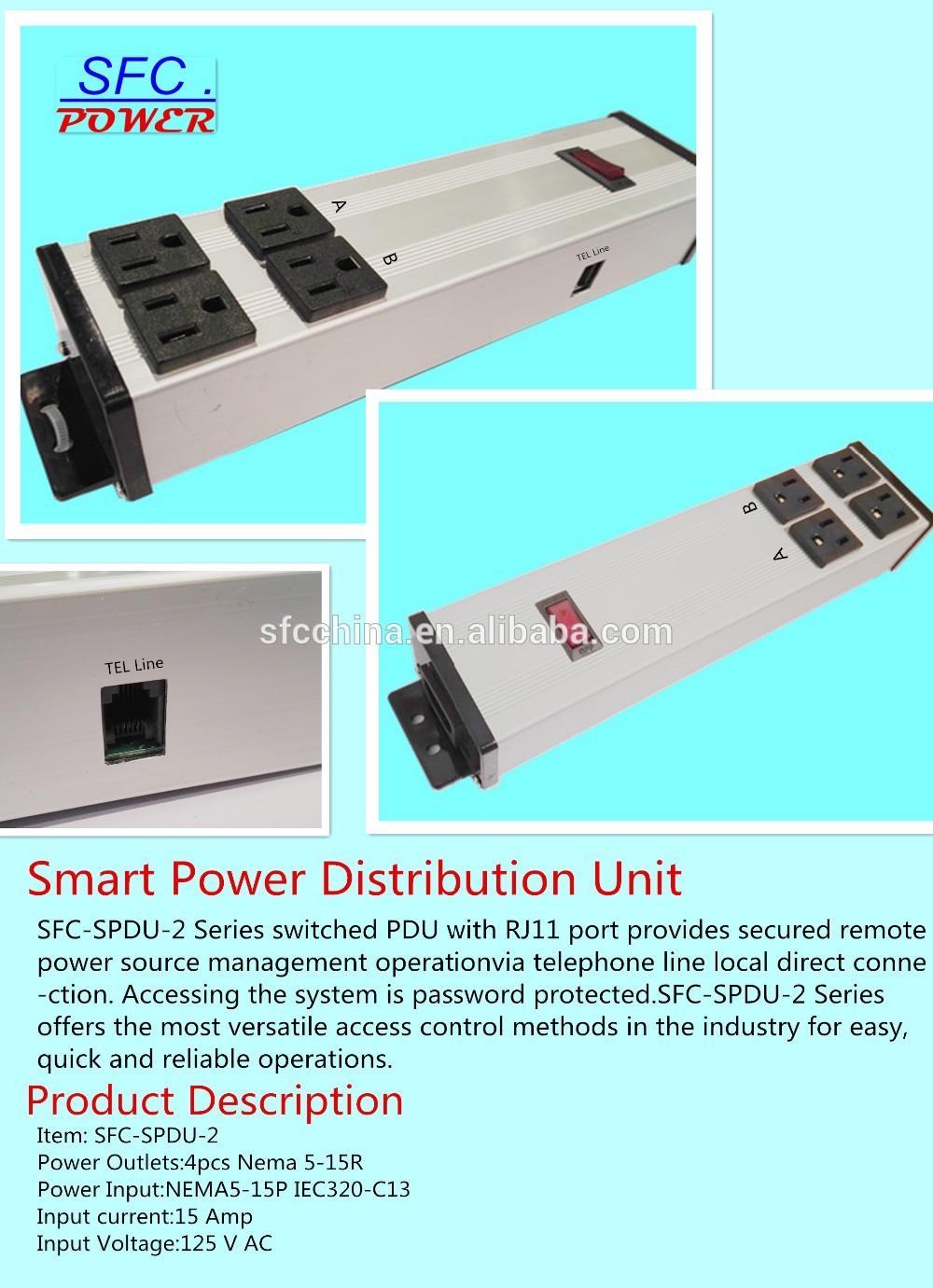 Through RJ11 telephone line secured remote power power distribution unit outlets working