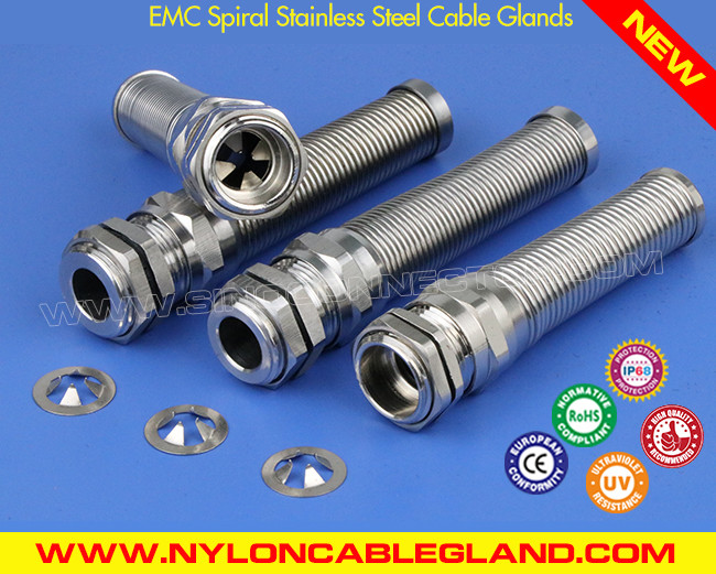 IP68 EMC Metric Spiral Cable Glands Cord Grips Stainless Steel Type 304, 316, 316L 