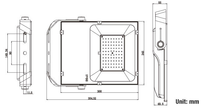 Outdoor LED flood lights 50W Mechanical drawing