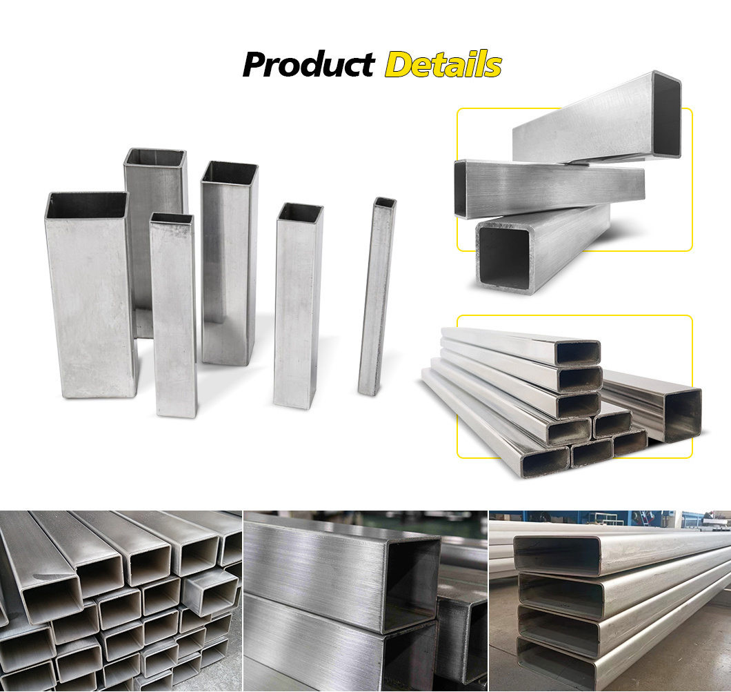 AISI ASTM Stainless Steel Seamless Square Rectangular Tube Pipe 201/304/310/316/316L/321/904/2205/2507 Hot Rolled Cold Drawn