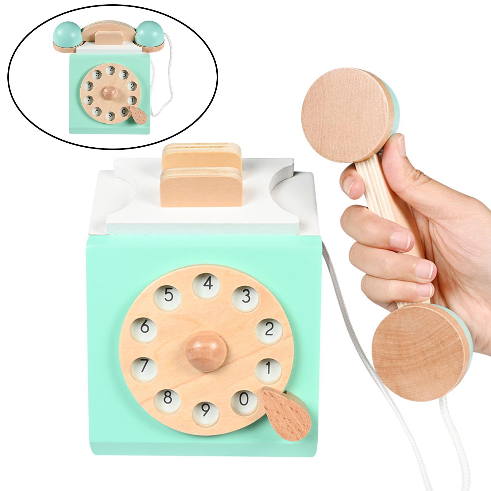 Retro Simulation Phone Playset Wooden Toys Role Play Educational