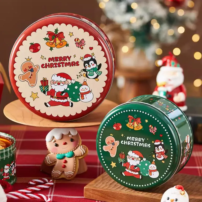 Customized Round Shape Metal Tin Chocolate Cookie Tin Candy Christmas Tin Can Gift Packaging Tin Box Packing Box