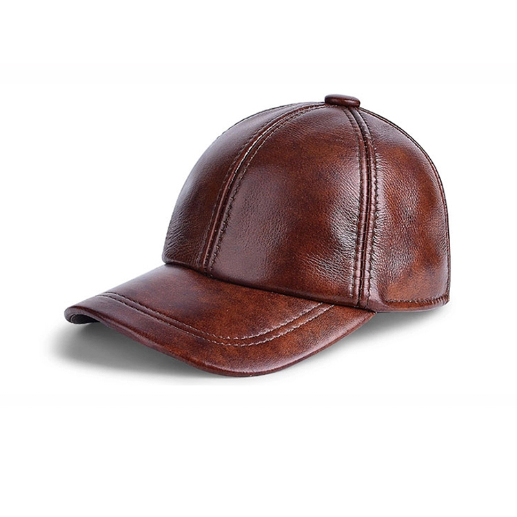 Leather baseball cap Custom high quality curve 6 panel fitted hat