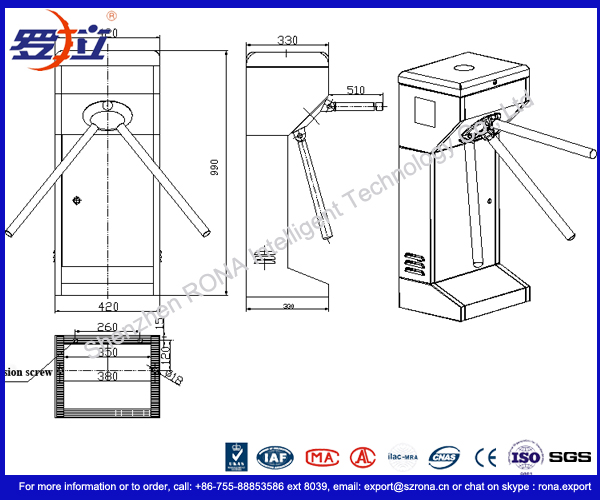 Entrance Control Solutions Tripod Turnstile Gate With 304# Stainless Steel
