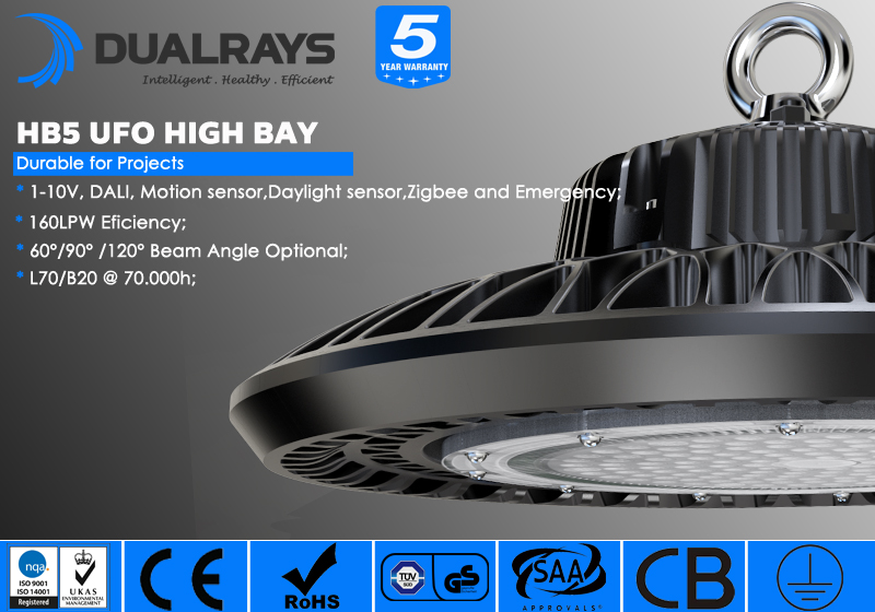 140LPW High Efficiency 100W HB5 UFO LED High Bay Light IP65 5 Years Warranty