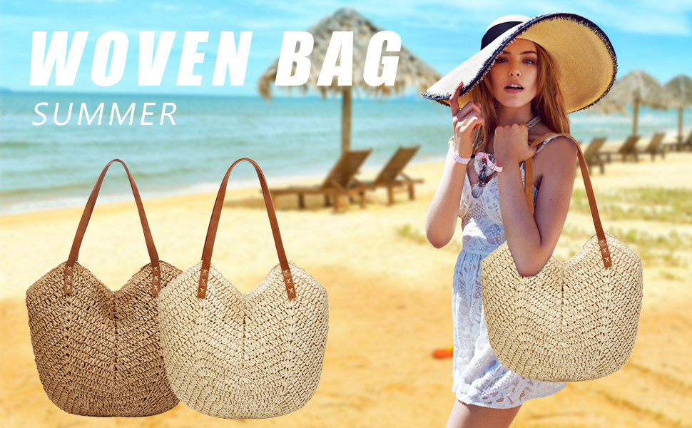 Straw Beach Bag for Women Summer Woven Tote