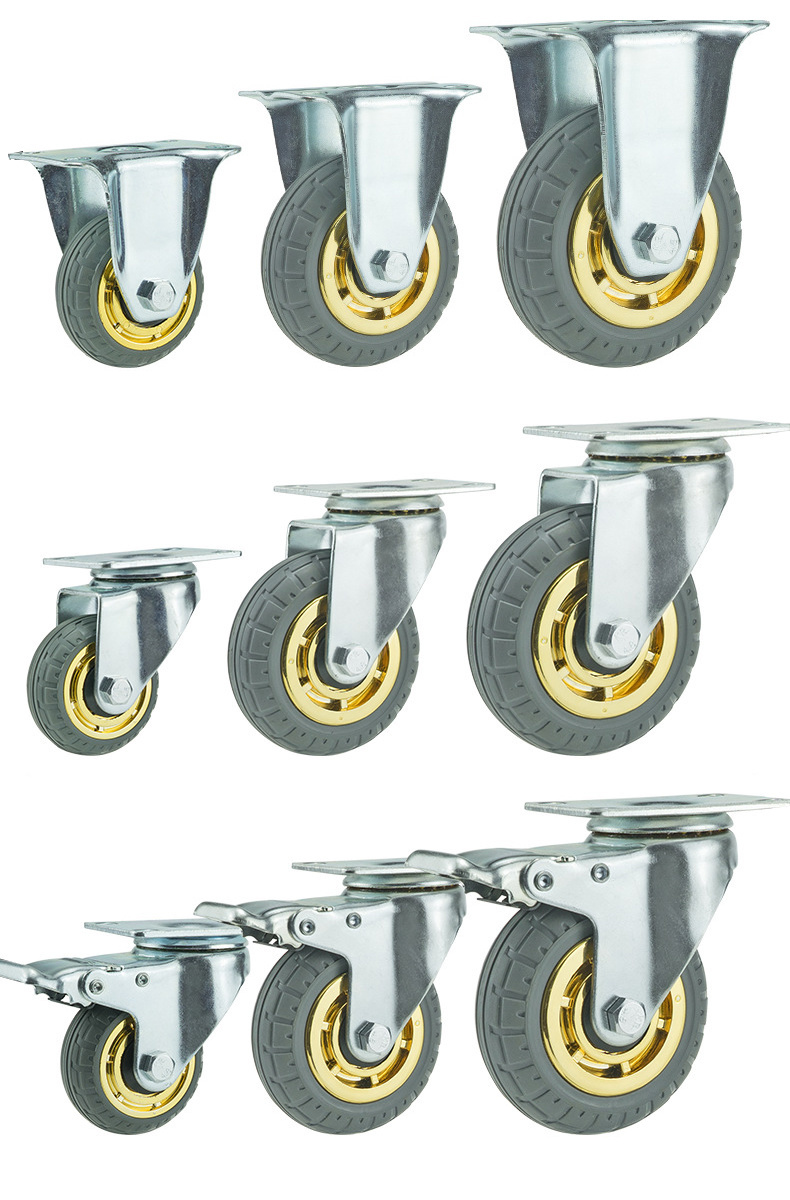 3inch to 5inch Golden Free Wheel Rubber Plastic Trolley Dustbin Castor Wheel