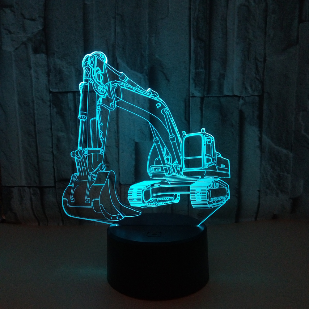 OEM logo picture Excavator 3D LED night light Colorful remote control touch Creative gift small table lamp