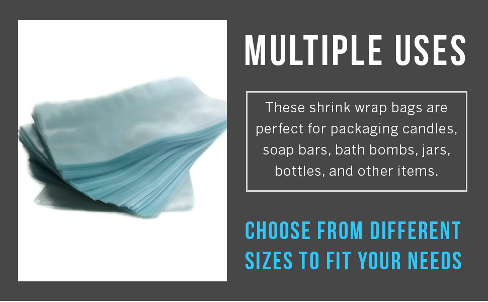 Shrink Wrap Bags can be used to package soap bars, candles, bath bombs, jars and other items.