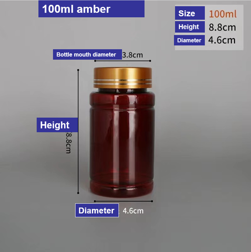 Amber Transparent 100ml 150ml 200ml Pet Plastic Pill Medicine Capsules Bottles Tablet Bottle Packaging