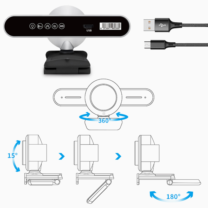 HD USB Streaming Webcam with Ring Light for PC