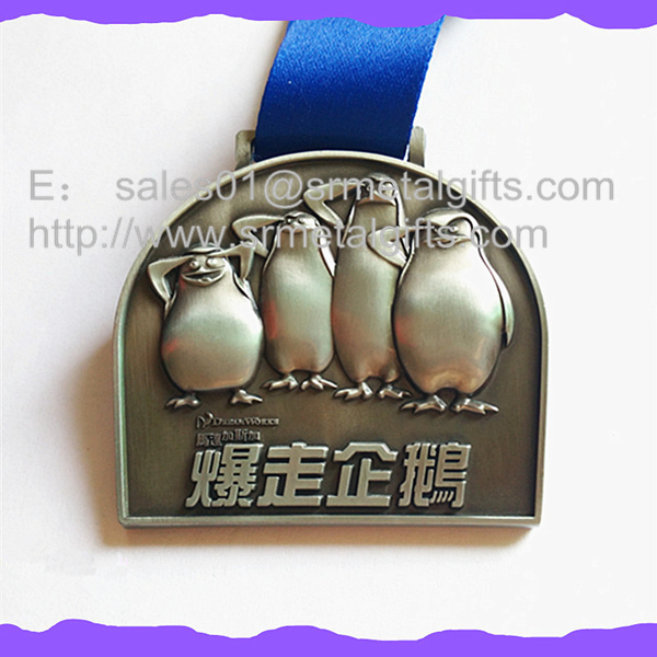 Metal embossed sports medal with ribbon lace