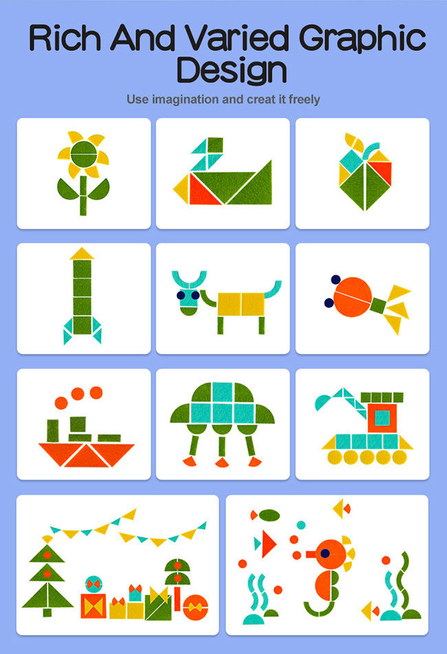 9 Basic Felt Geometric Shape Puzzles Creative Thinking Felt Animal Stickers CMYK Printing 1
