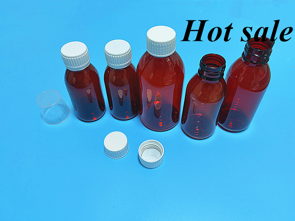 Pharmaceutical 100ml 120ml 150ml 200ml Empty Amber Plastic Pet Round Bottle for Syrup with Ropp Caps