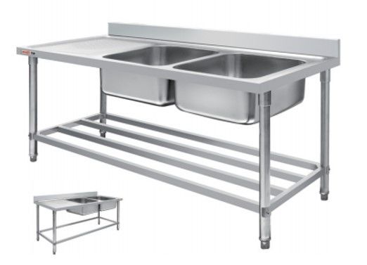 AISI Stainless Steel Catering Equipment Two Sink 500*500*300mm Brake Wheel Restaurant Kitchen