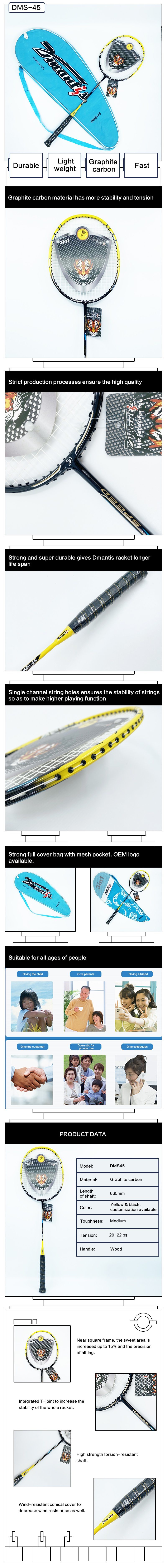 Dmantis Graphite Fiber Badminton Racket High Durable PRO Racket for Training DMS45