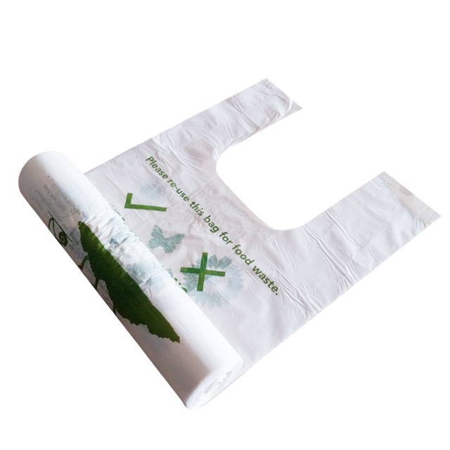Custom printed corn starch t-shirt plastic bag roll with own logo