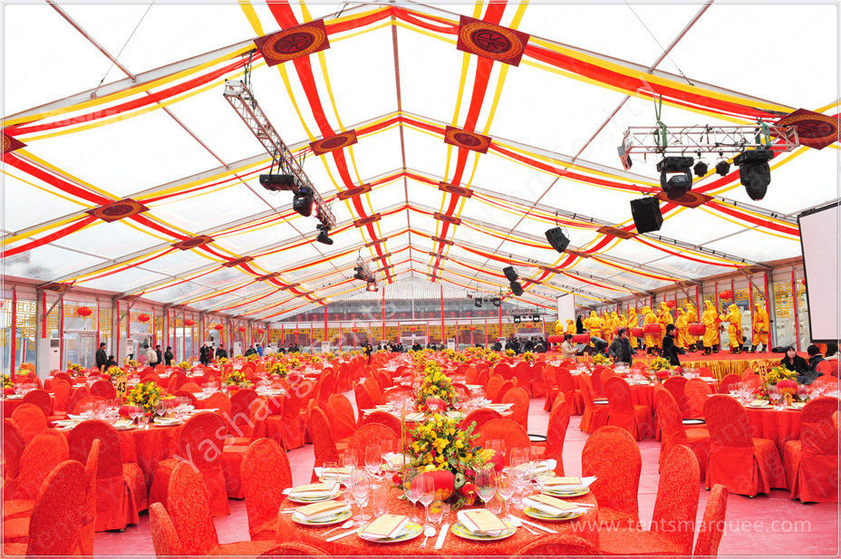 300 People Luxury Wedding Tents Rentals Aluminium Frame Marquee With Pink White Lining Decoration