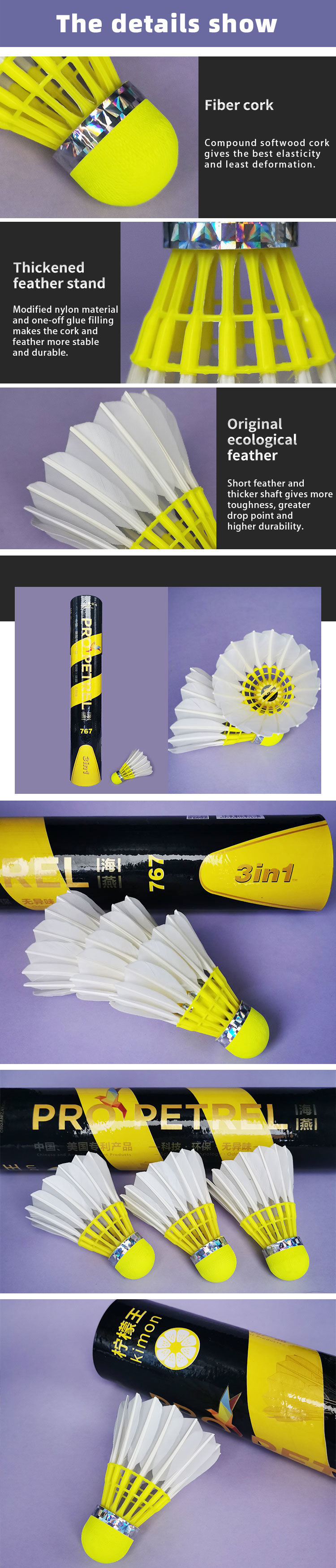 Feather 3in1 Products Professional Badminton Shuttlecock Easy to See Durable Stable Hybrid Shuttlecocks