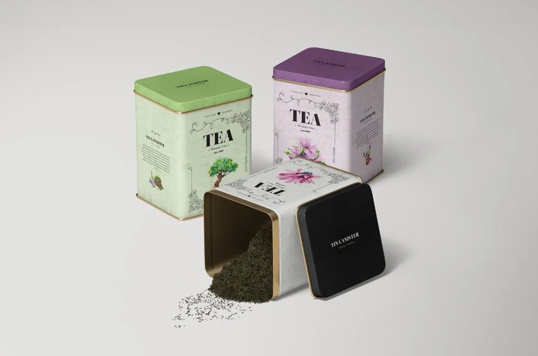 Empty Metal Food Packaging Square Earl Grey Tea Coffee Candy Tin Box