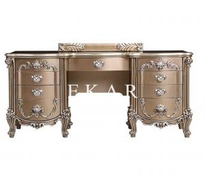 Luxury Gold Vanity Antique Hand Carved Wooden Dressing Table Ls